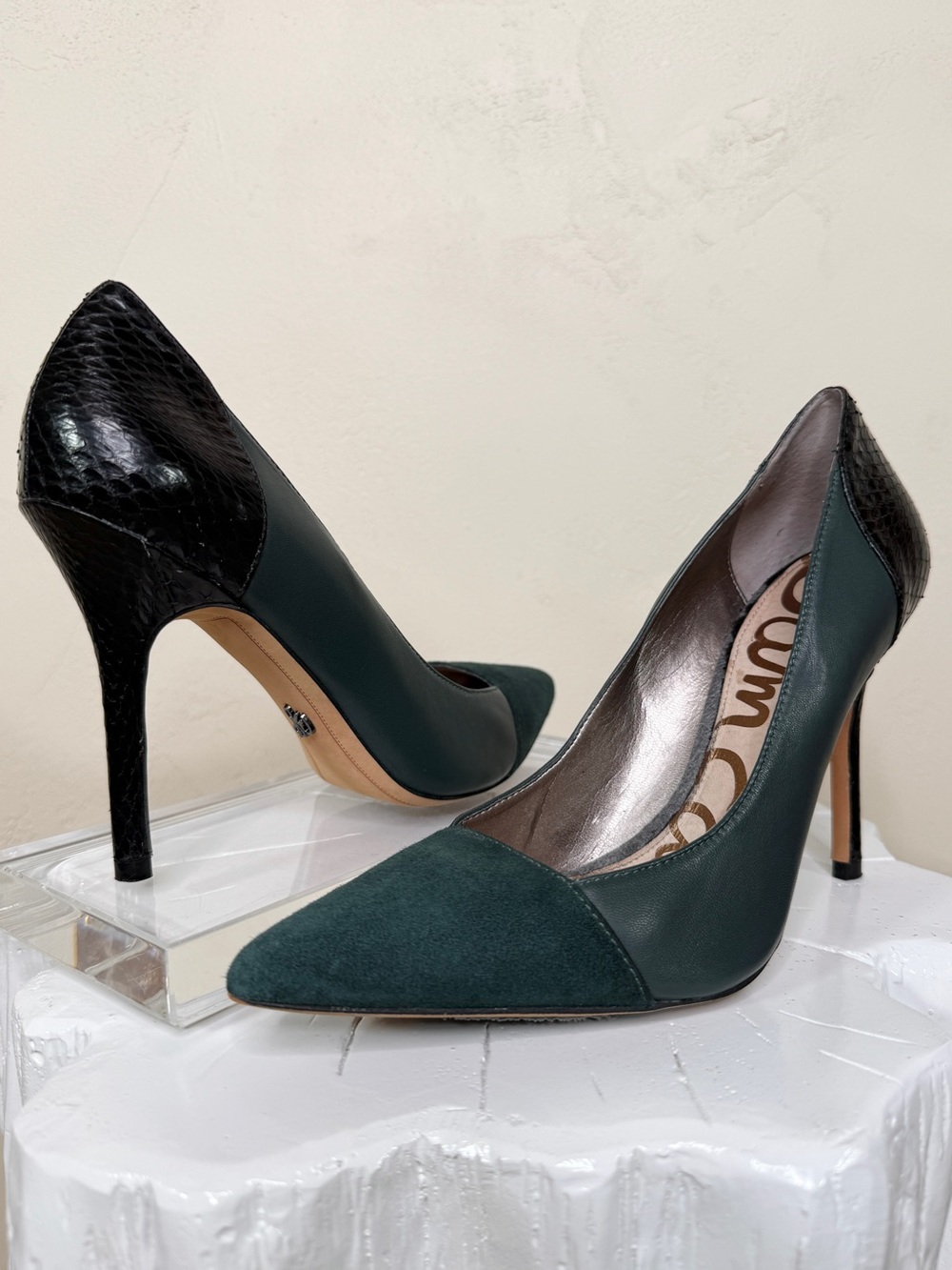 Sam Edelman Desiree Genuine Leather Suede Everest Green and Black Heels Size 7M